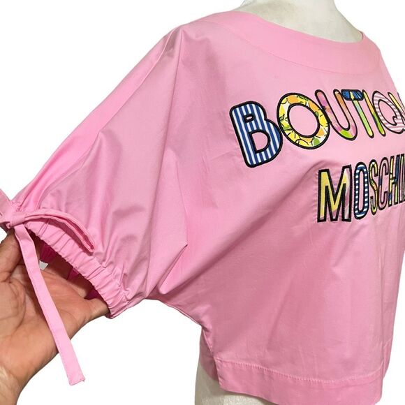 MOSCHINO NWT ! Short-Sleeve Top Cotton. Iconic ! Pink Sz Small Boutique Moschino - Picture 7 of 10